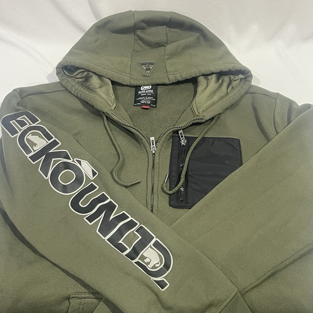ECKŌ UNLTD - "Y2K" Style- Army Green Zip Up Hoodie Mens Size XL